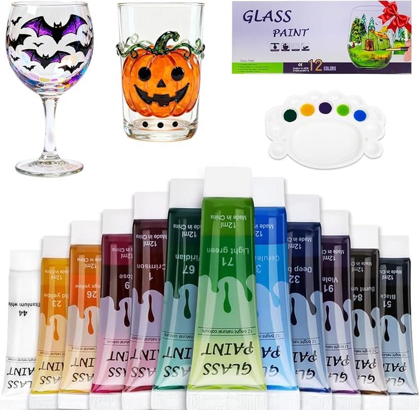 EZ-U Non-Toxic Stained Glass Enamel Paint Set for Glass and Ceramic Ar