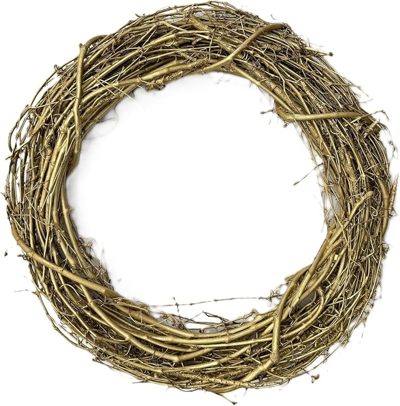 18-Inch Gold Painted Grapevine Wreath for Indoor and Outdoor Decor, Fe
