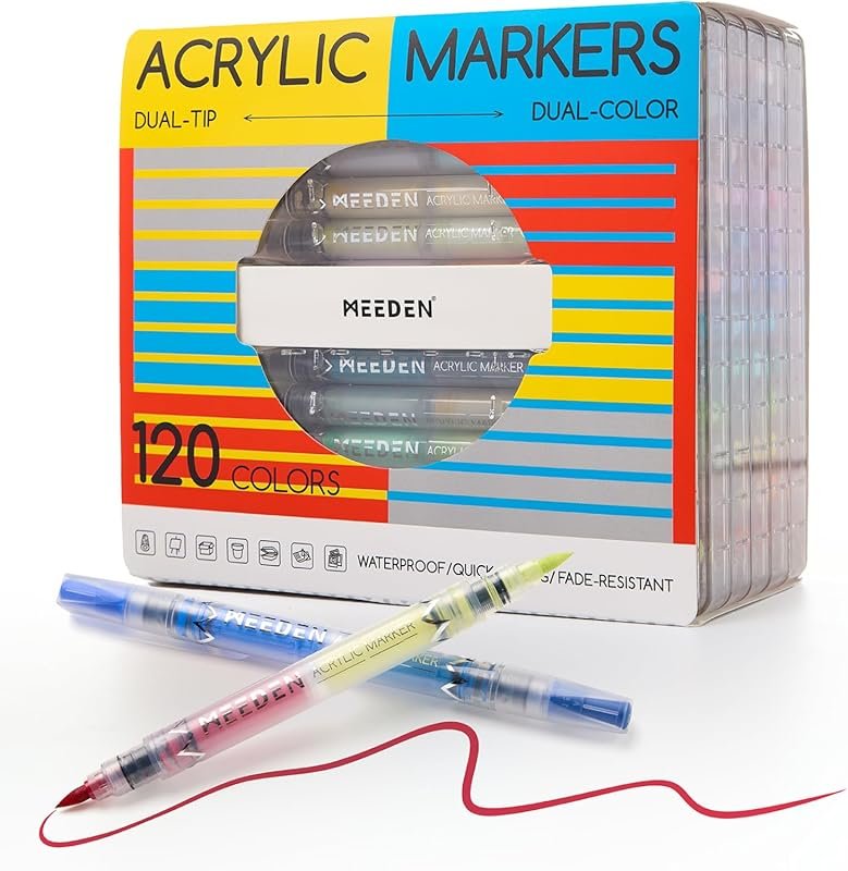 120 Colors Dual Tip Acrylic Paint Markers: Quick-Dry Brush Pens for Mu