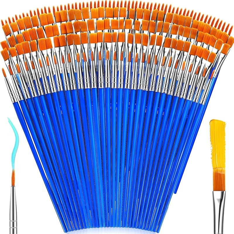 Acrylic Paint Brushes with Round and Flat Tips for Oil, Watercolor, an
