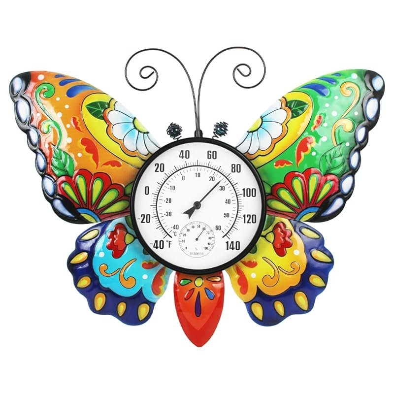 23-inch Decorative Butterfly Outdoor Thermometer with Humidity for Pat