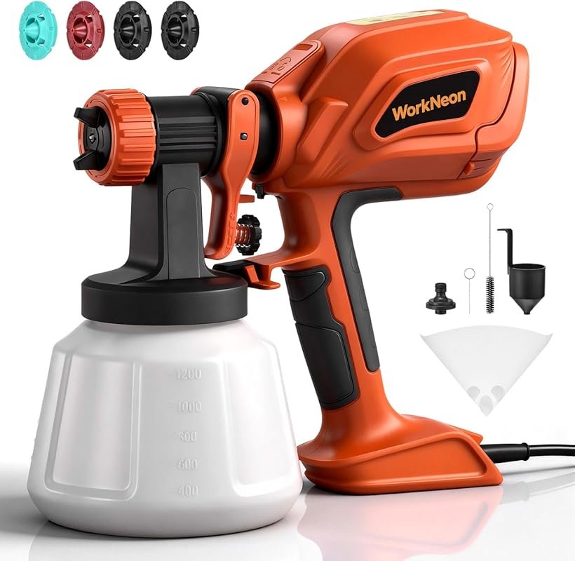 This 800W Electric HVLP Paint Sprayer Gun includes 4 nozzles and 3 pat