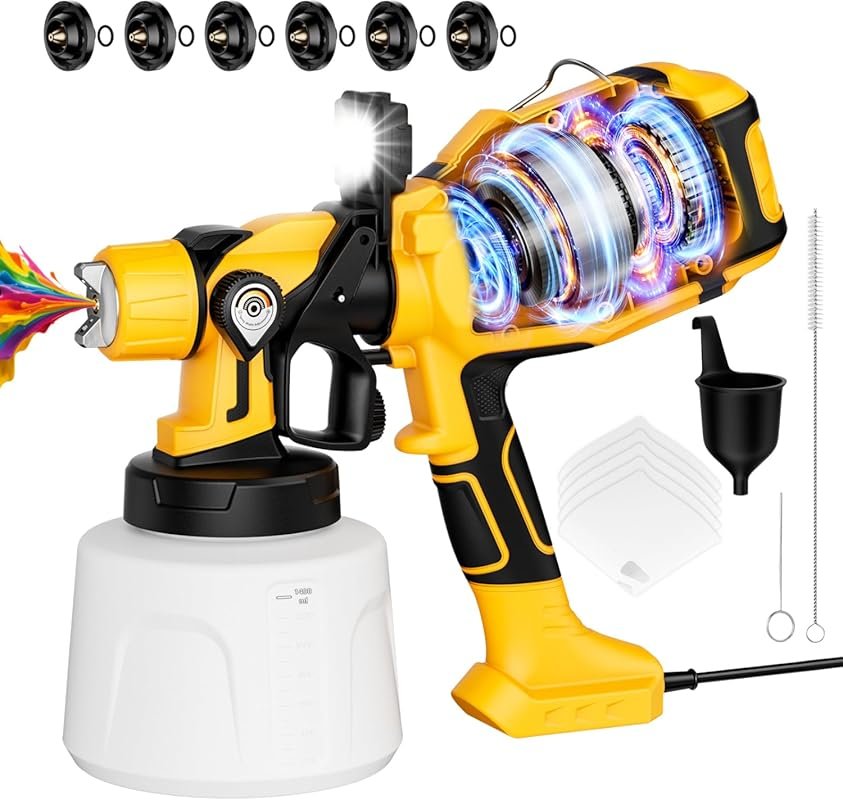 Paint Sprayer with LED Light and Easy Clean Design – 6 Nozzles for Hou