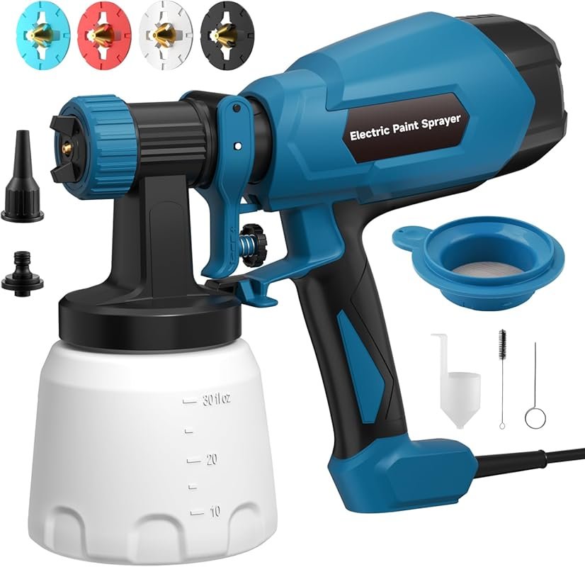 Electric Paint Sprayer with 3 Modes, 4 Brass Nozzles, Variable Flow fo