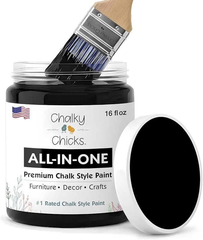16oz All-in-One Black Chalk Paint for Furniture and Cabinets - Matte F