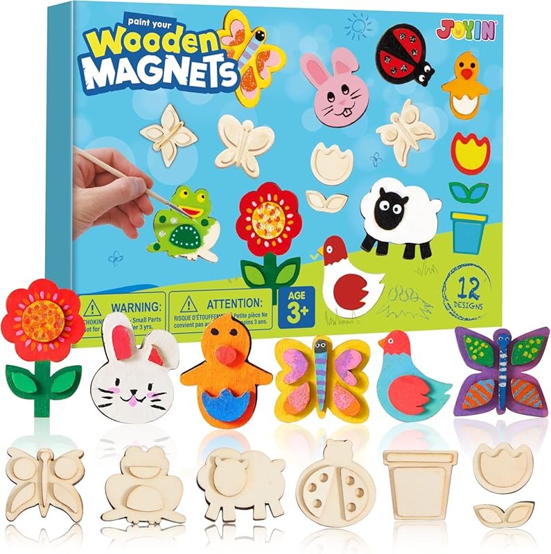 JOYIN 12 Wooden Magnet Painting Kit for Kids: Decorate Your Own Creati