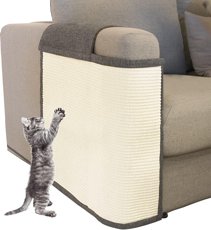 Cat Scratch Sofa Protector with Natural Sisal Mat. Guards Your Couch a