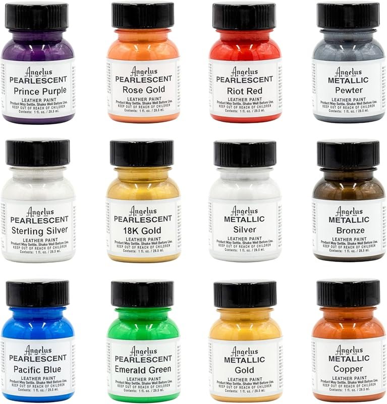 Angelus Professional 12-Color Metallic Acrylic Paint Kit. Flexible and