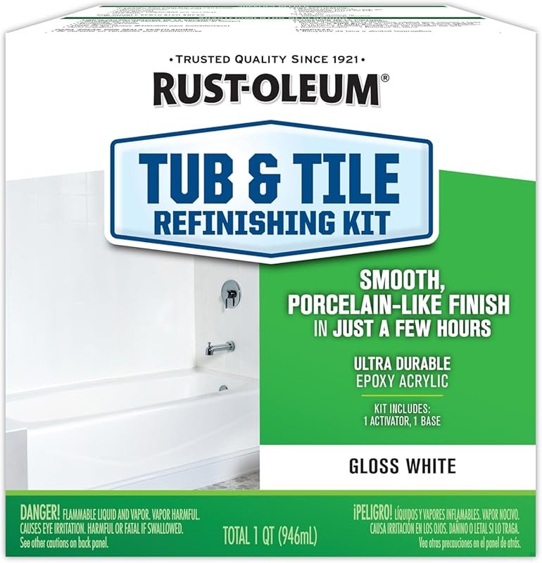 Rust-Oleum 384165 Tub And Tile Refinishing 2-Part Kit, 32 oz, Gloss Wh
