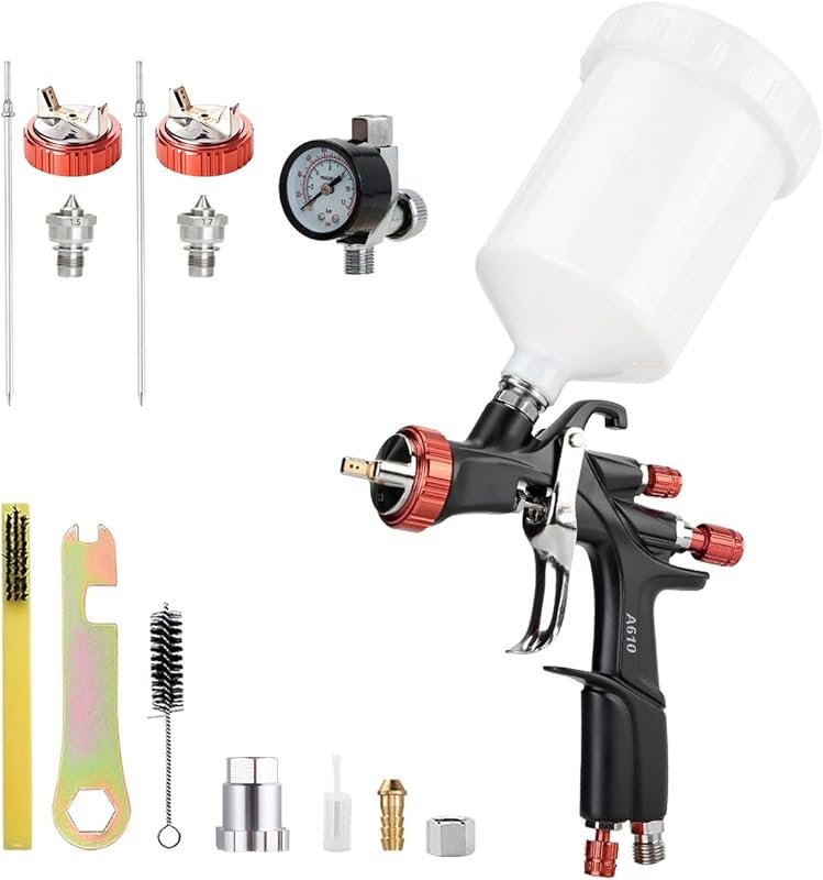 The AEROPRO R500 LVLP Air Spray Gun includes 1.3/1.5/1.7mm nozzles and