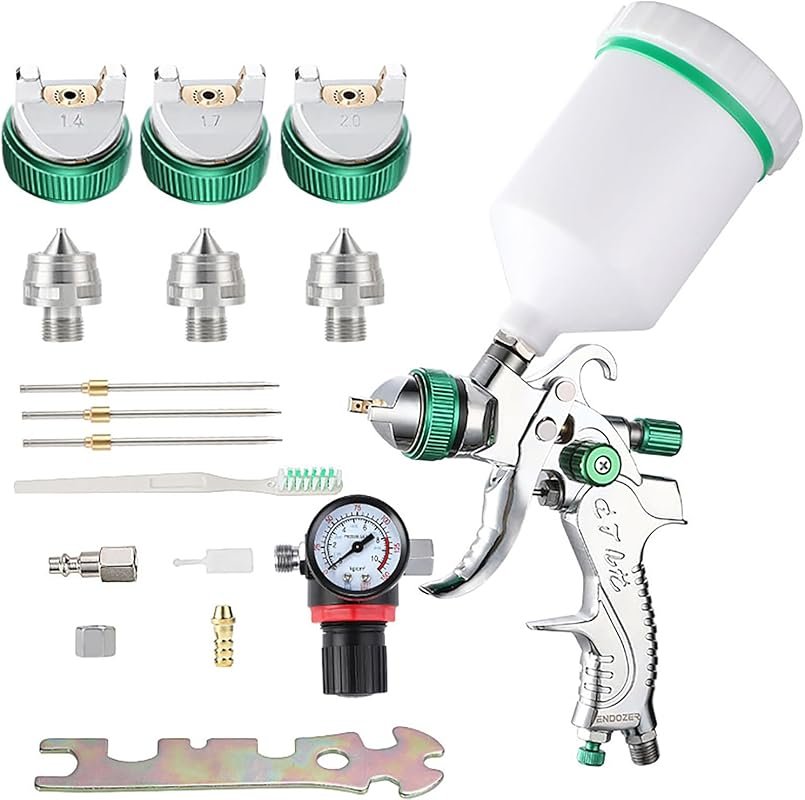 ENDOZER HVLP Spray Gun with 1.4, 1.7, 2.0mm Nozzles for auto paint, pr