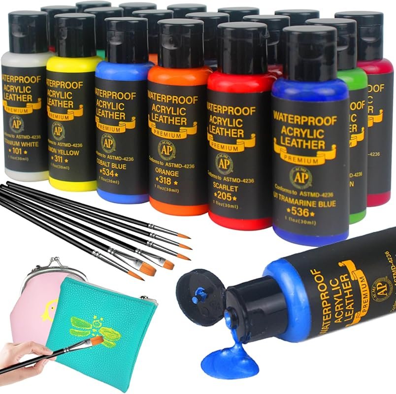 18-Color Premium Acrylic Leather Paint Kit for Shoes and Sneakers. Wat