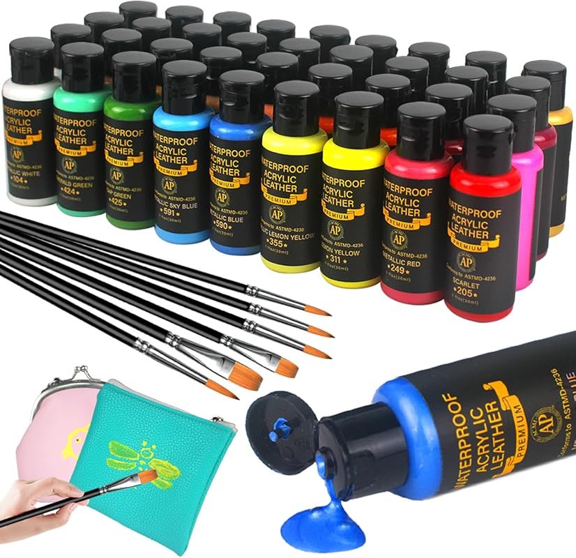 36-Color Premium Acrylic Leather Paint Kit for Shoes and Sneakers. Wat