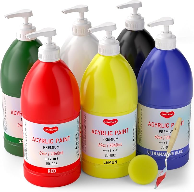 Large Acrylic Paint Set: 6 Non-Toxic Colors, Bulk Supplies for Kid's B