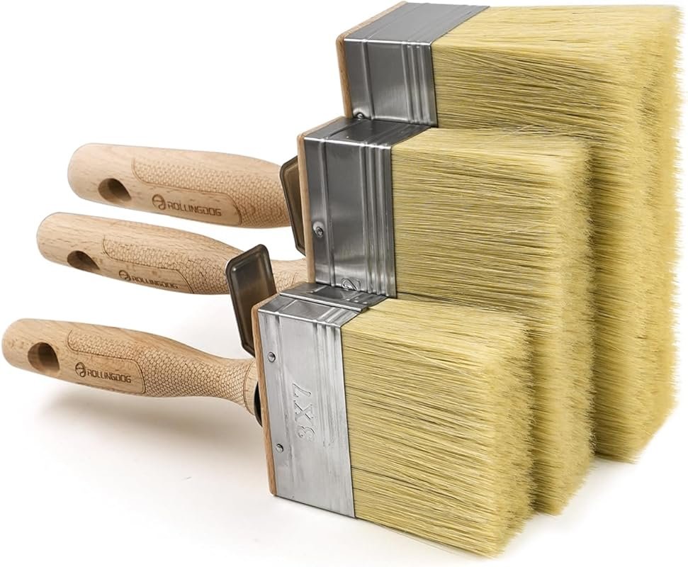 ROLLINGDOG Large Limewash Paint Brush Set with Wood Handle for Wall, D