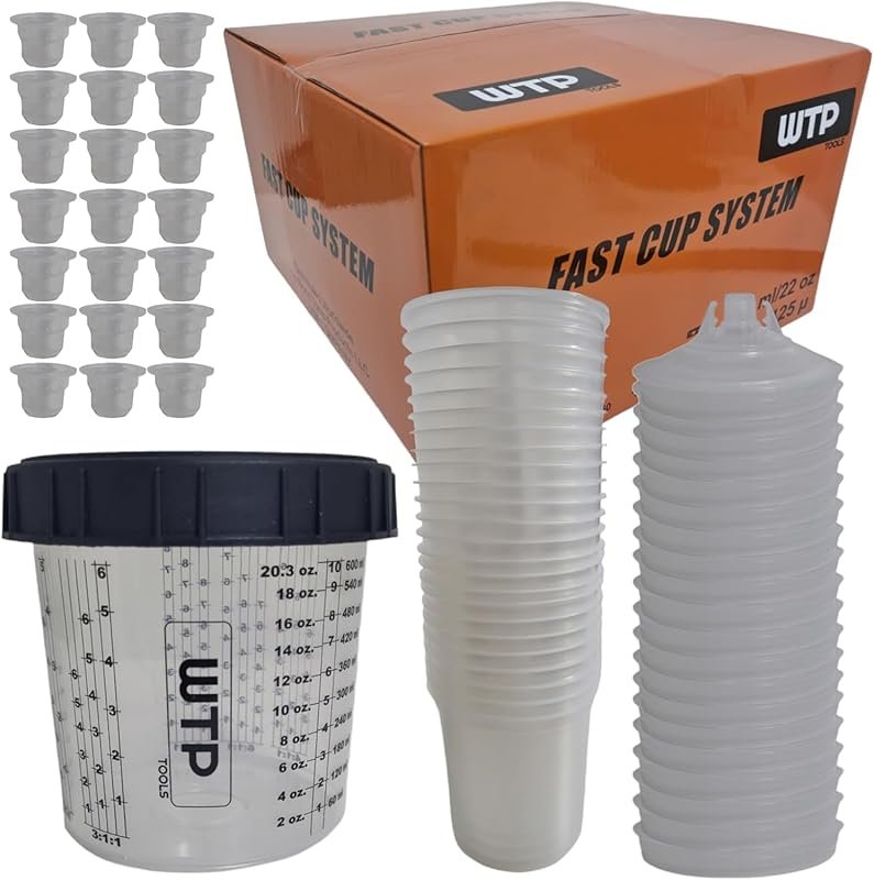 Comprehensive Disposable Paint Spray Gun Cup Kit, 25 Lids, 25 Liners, 