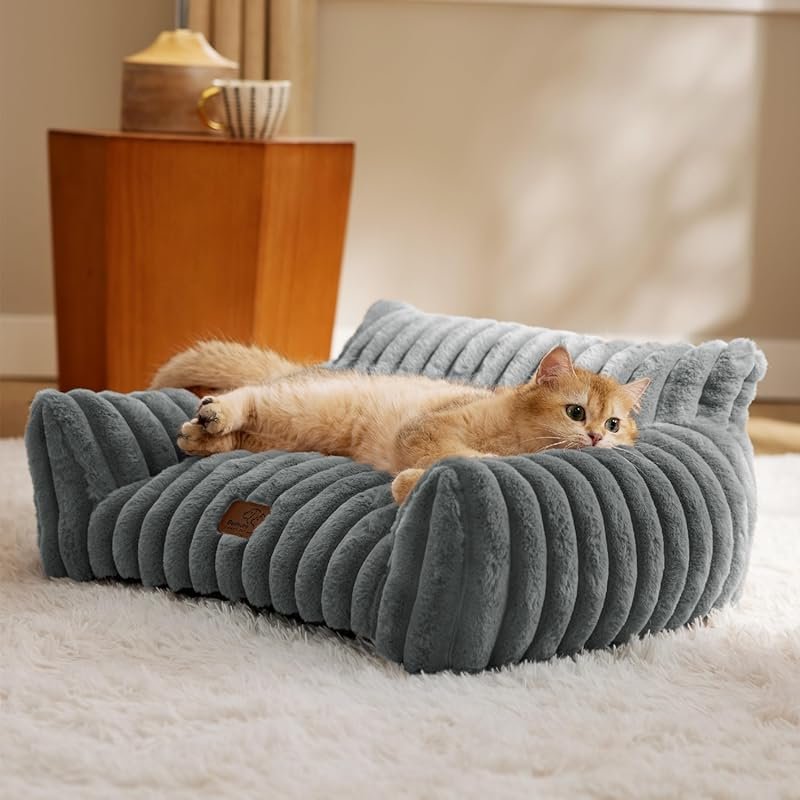 Supportive Cat Couch Bed with Soft Corduroy Fleece. Features a Removab