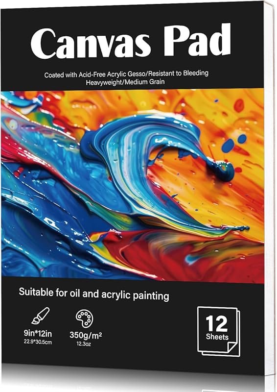 Canvas Paper Pad 9x12 inches, 350 GSM Canvas Sheets, ideal for acrylic