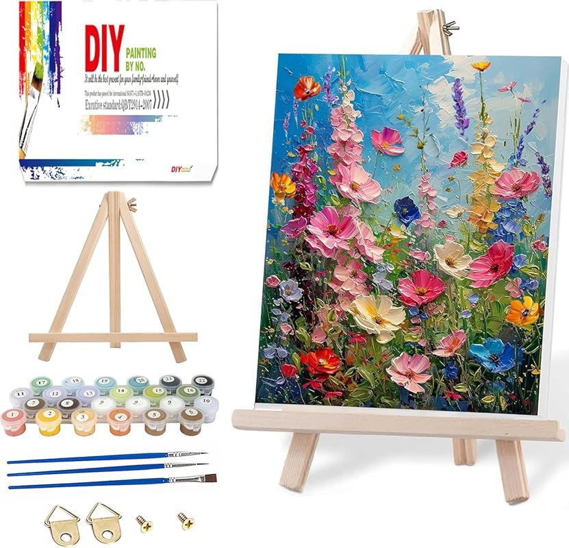 Framed Paint by Numbers Kit for Adults, Wild Flowers Design with Woode