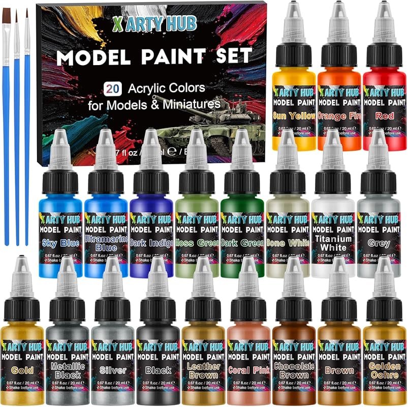 ARTY HUB Model Paint Set: 20 Acrylic Miniature Paints with Brushes for
