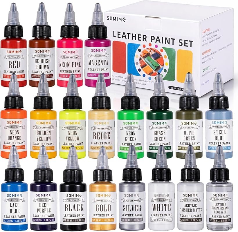 18-Color Acrylic Leather Dye Kit with Deglazer and Finisher for Shoes,