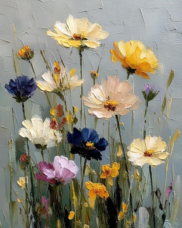 Paint by Numbers Kit for Adults, Wild Flowers Canvas Art, Acrylic Pain