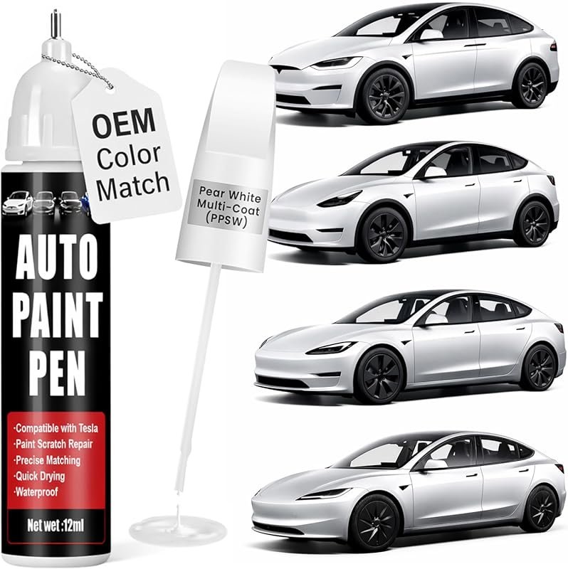 Pearl White Multi-Coat Touch Up Paint Pen for Tesla. Accurate 2-in-1 C