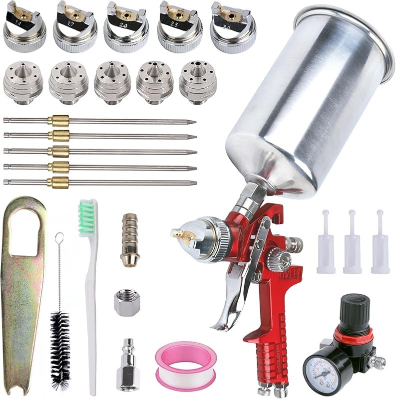 HVLP Gravity Feed Automotive Paint Gun with 5 Nozzles and a 1000cc Alu