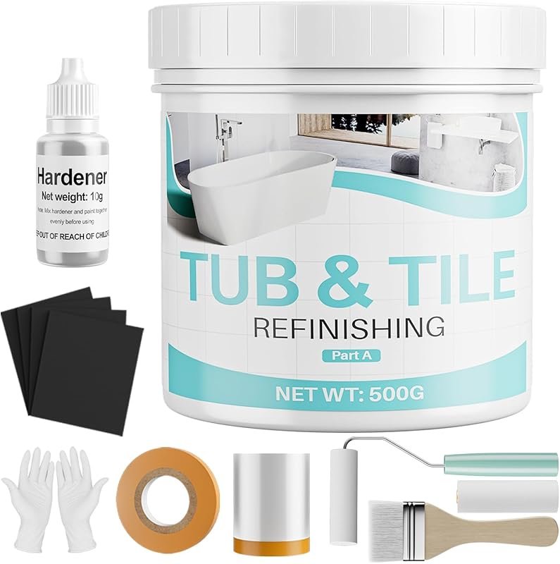 17oz Semi-Gloss White Tub and Tile Refinishing Kit with Tools for Bath