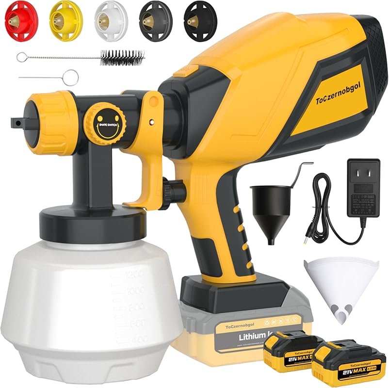 Cordless 21V Electric Paint Sprayer: 5 Nozzles, 3 Patterns, Adjustable