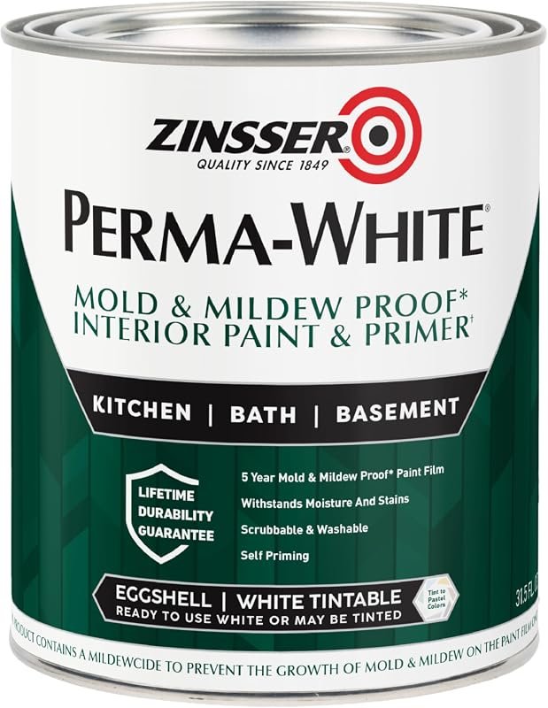 Zinsser PERMA-WHITE Interior Paint resists mold and mildew, eggshell w