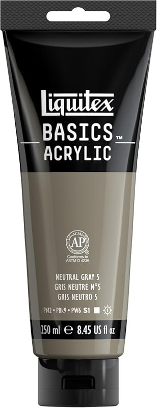 Liquitex BASICS Acrylic Paint, 8.5 oz Tube, Neutral Gray Value 5 for Shading and Details