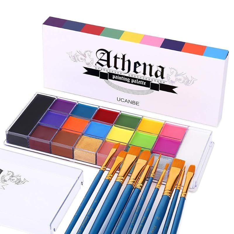 UCANBE Athena Face & Body Paint Set with Pan Palette and 10 Brushes – 