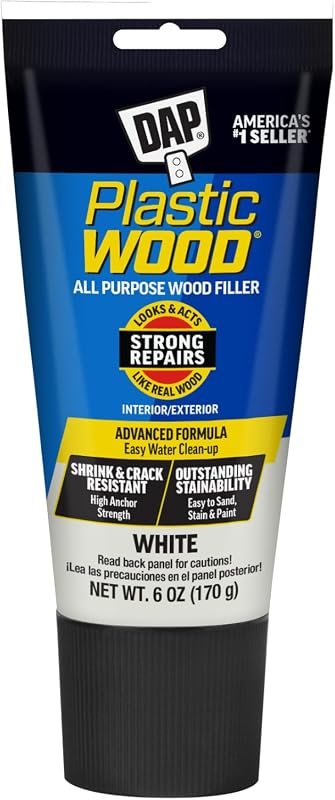 DAP Plastic Wood All‑Purpose Latex Filler – White, 6‑oz Tube, Versatil