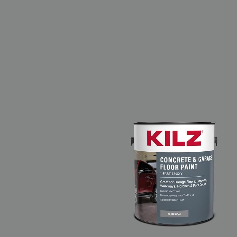 KILZ 1-Part Epoxy Concrete & Garage Floor Paint in Slate Gray, 1 Gallo