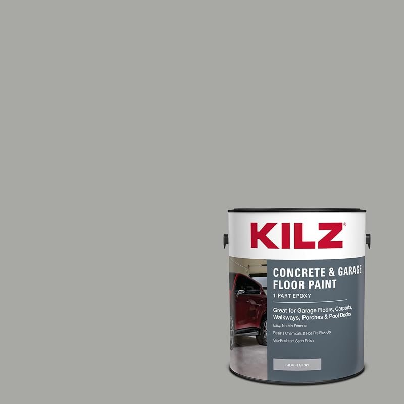 KILZ 1-Part Epoxy Concrete & Garage Floor Paint in Silver Gray, 1 Gall