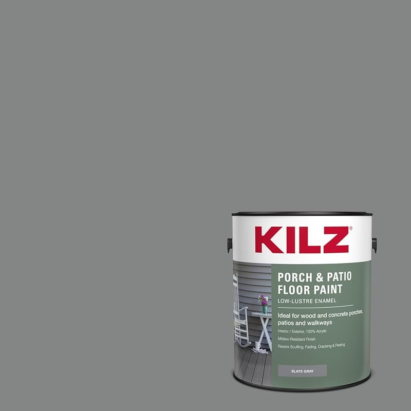 KILZ Porch & Patio Latex Floor Paint Slate Gray, 1 Gallon, Durable Ind