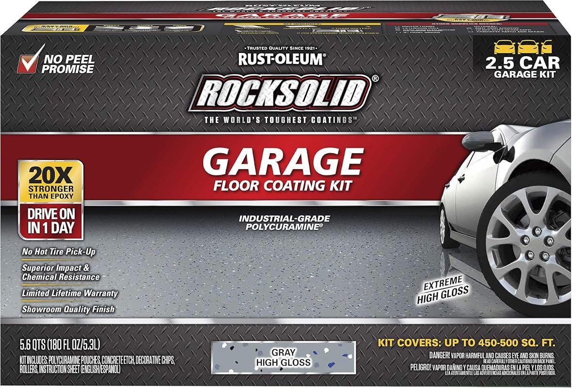 Rust-Oleum RockSolid Garage Floor Coating Kit, Gray, 2.5-Car Coverage