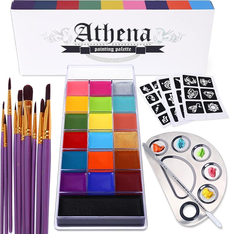 UCANBE Athena 20‑Color Oil Face & Body Makeup Set with Palette, Spatul