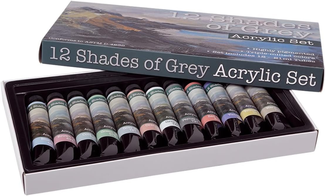 Acrylic Paint Set, Assorted Greys, 21 ml tubes, smooth coverage for cr