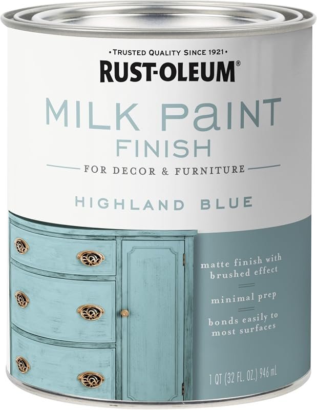 Rust‑Oleum Highland Blue milk paint provides matte finish, low VOC, ea