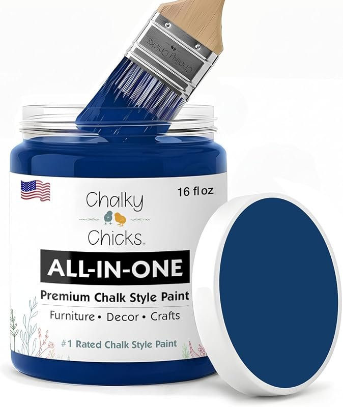Chalky Chicks DC Blue 16 oz all‑in‑one chalk paint provides smooth, ma