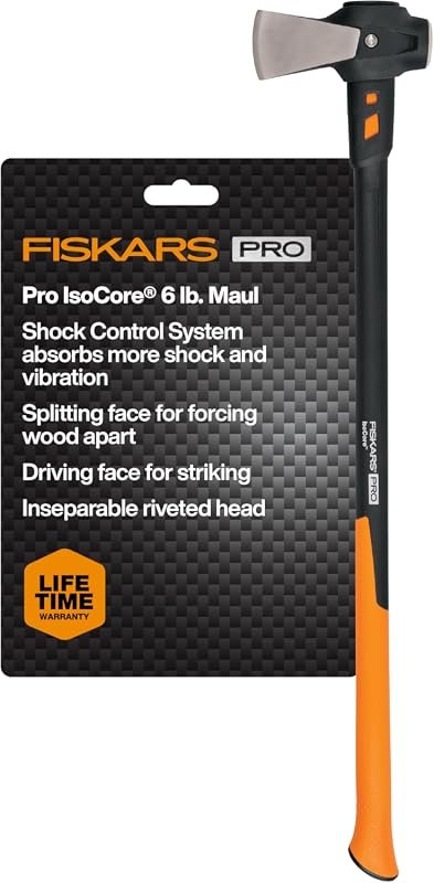 Fiskars Pro IsoCore 6 lb Splitting Maul, 36 Handle with Vibration‑Red