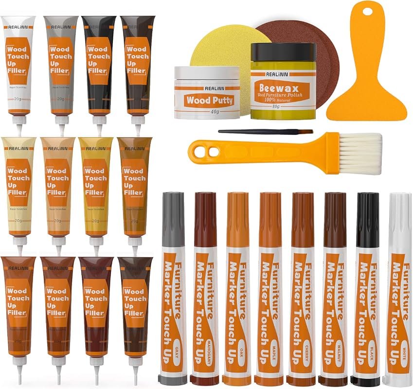 REALINN Wood Furniture Repair Kit – 28 Touch‑Up Markers for Matching S