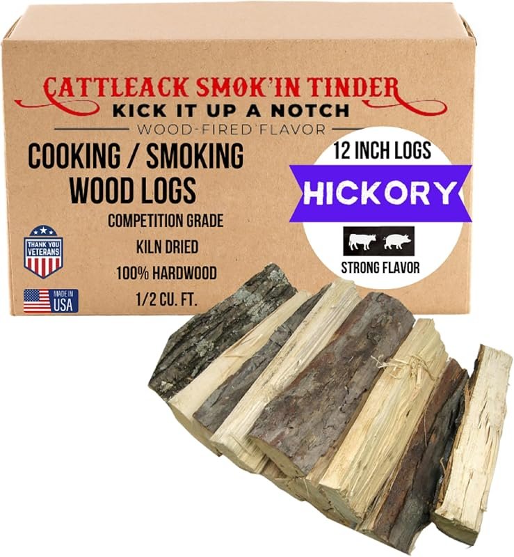 Kiln‑dried Hickory Cooking Logs – 12″ length, pack of 8‑12 logs delive