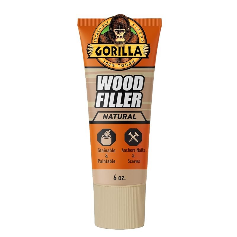 Gorilla All Purpose Wood Filler – Natural Color, 6‑oz Tube for Quick I