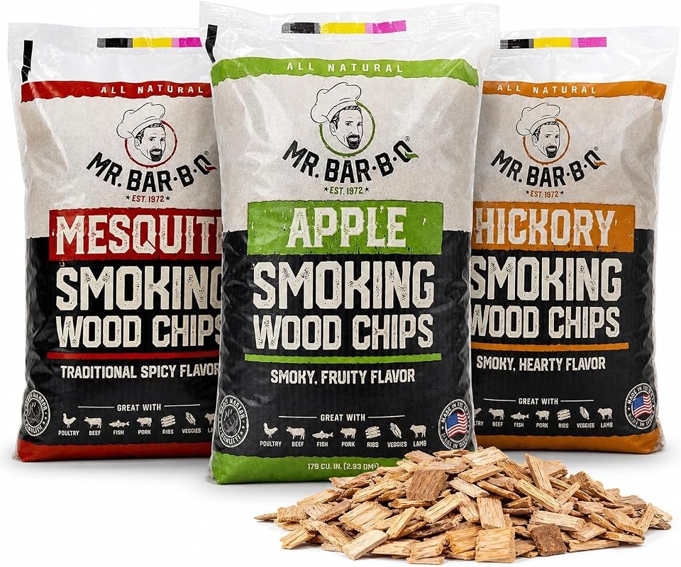 Mr. Bar-B-Q Wood Smoker Chips Bundle – Apple, Mesquite & Hickory, 3 ×