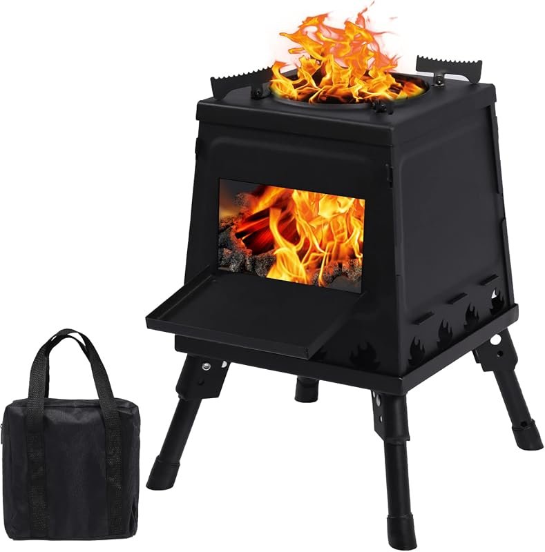 Cast Iron Wood Burning Camp Stove – Black Finish with Carrying Case, P