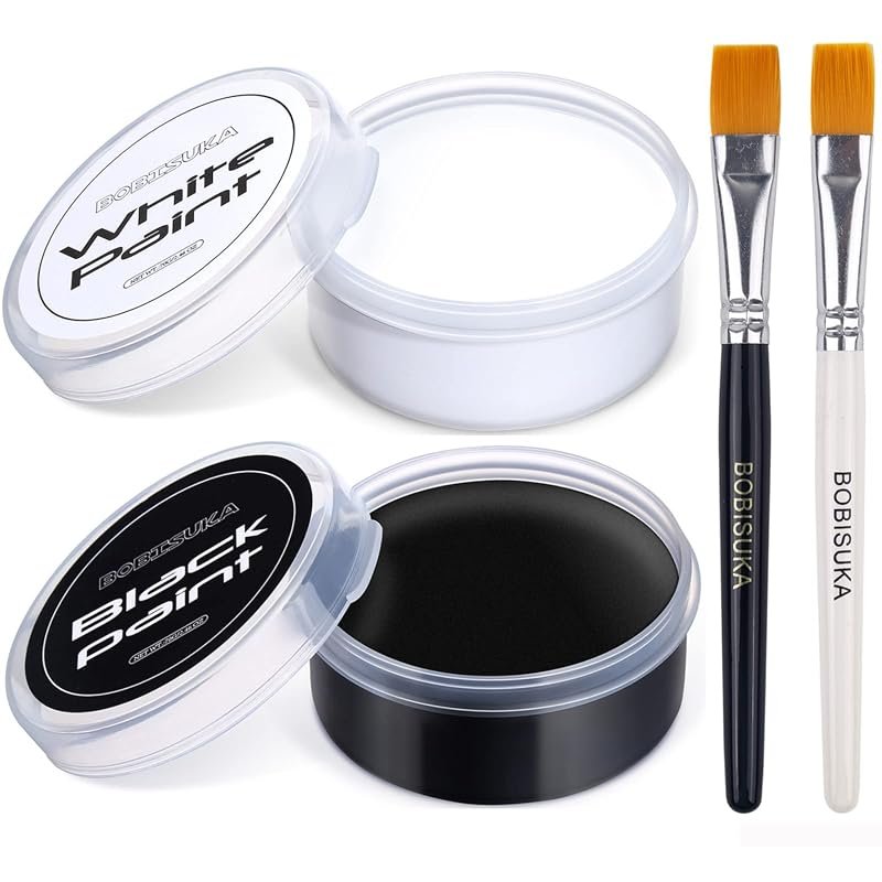 BOBISUKA Dark Black White Oil Face & Body Paint Set with Brushes – Per