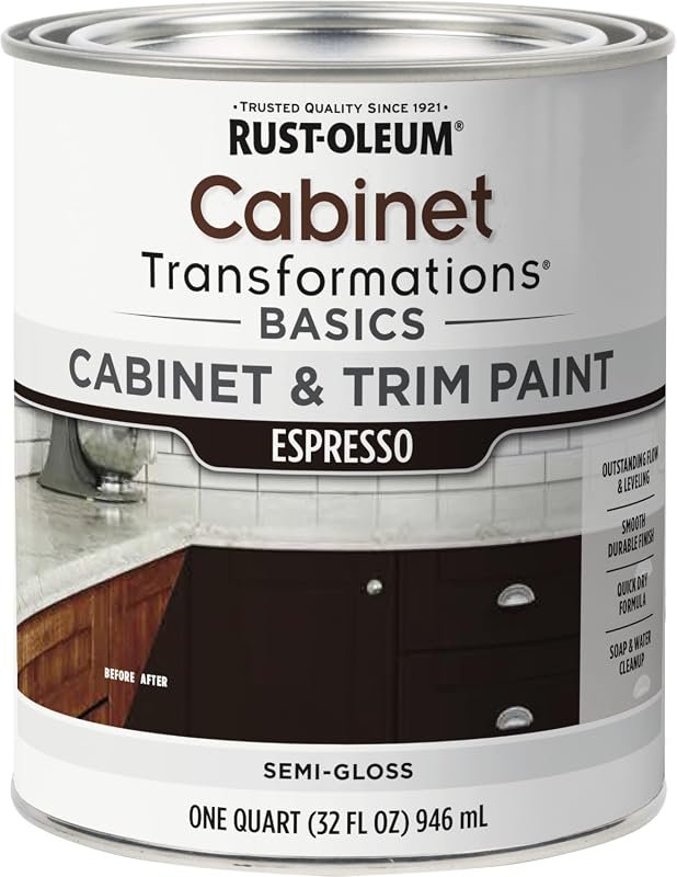 Rust‑Oleum Cabinet Transformations Espresso trim paint offers durable